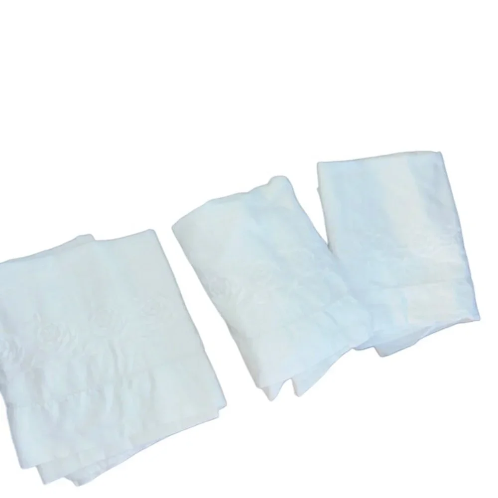 Antique white linen hand embroidered trim King 3 pillow cases